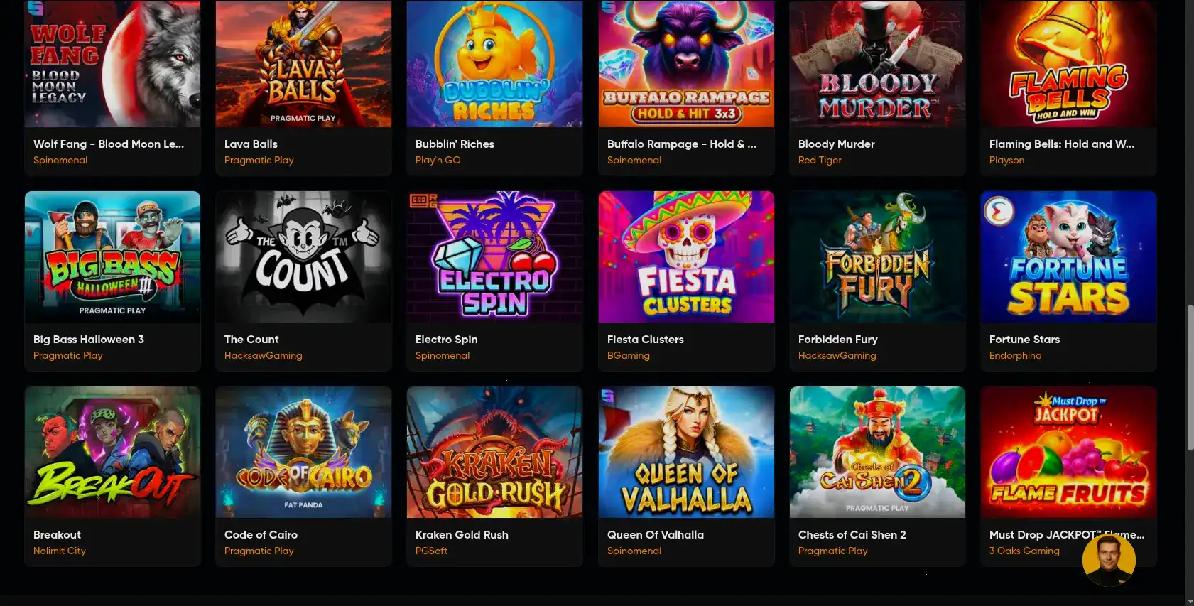 Интерфейс казино Вулкан Престиж с игровыми автоматами